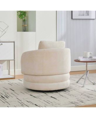 30"W Modern Swivel Barrel Chair with Pillow, Chenille Upholstered Comfy Armchair