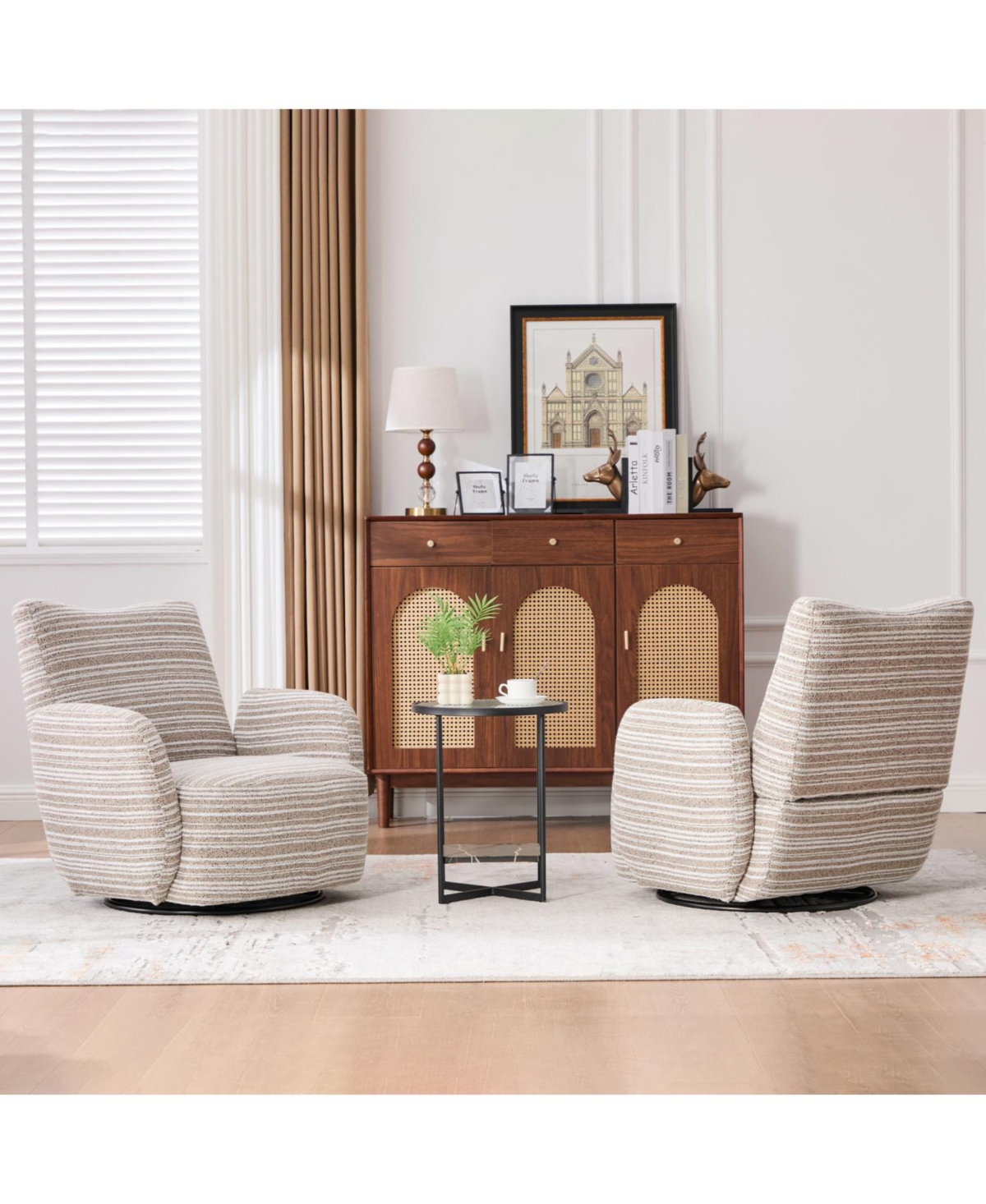Streamdale Modern 360 Swivel Leisure Chair with Striped Armrest