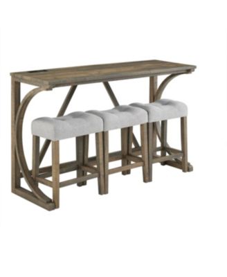 Streamdale Bar Table Set with Power Outlet, 4 Piece Industrial Dining Set