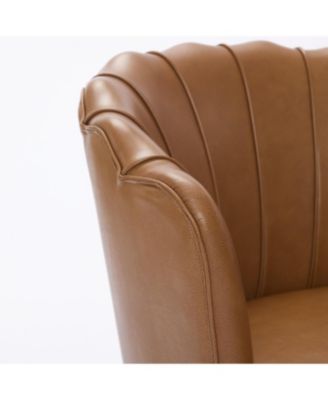 Streamdale Light Brown Petal Swivel Chair - 360 Spin, Genuine Leather Wing-Back Desk Chair