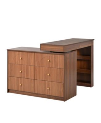Streamdale Vanity Desk with Mirror, Lights, Flip-Top, 7 Drawers, 9 Compartments, 3 Shelves, Walnut