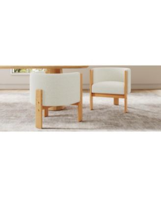 Upholstered Dining Chairs Set of 2, White Boucle Fabric, Modern Armchairs