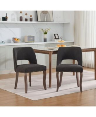 Wooden Dining Chairs Set of 2, Modern Fabric Upholstered Kitchen Chairs, Black