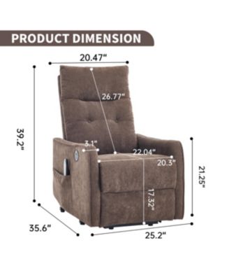 Brown Chenille Power Lift Recliner Chair with Massage & Heat for Elderly