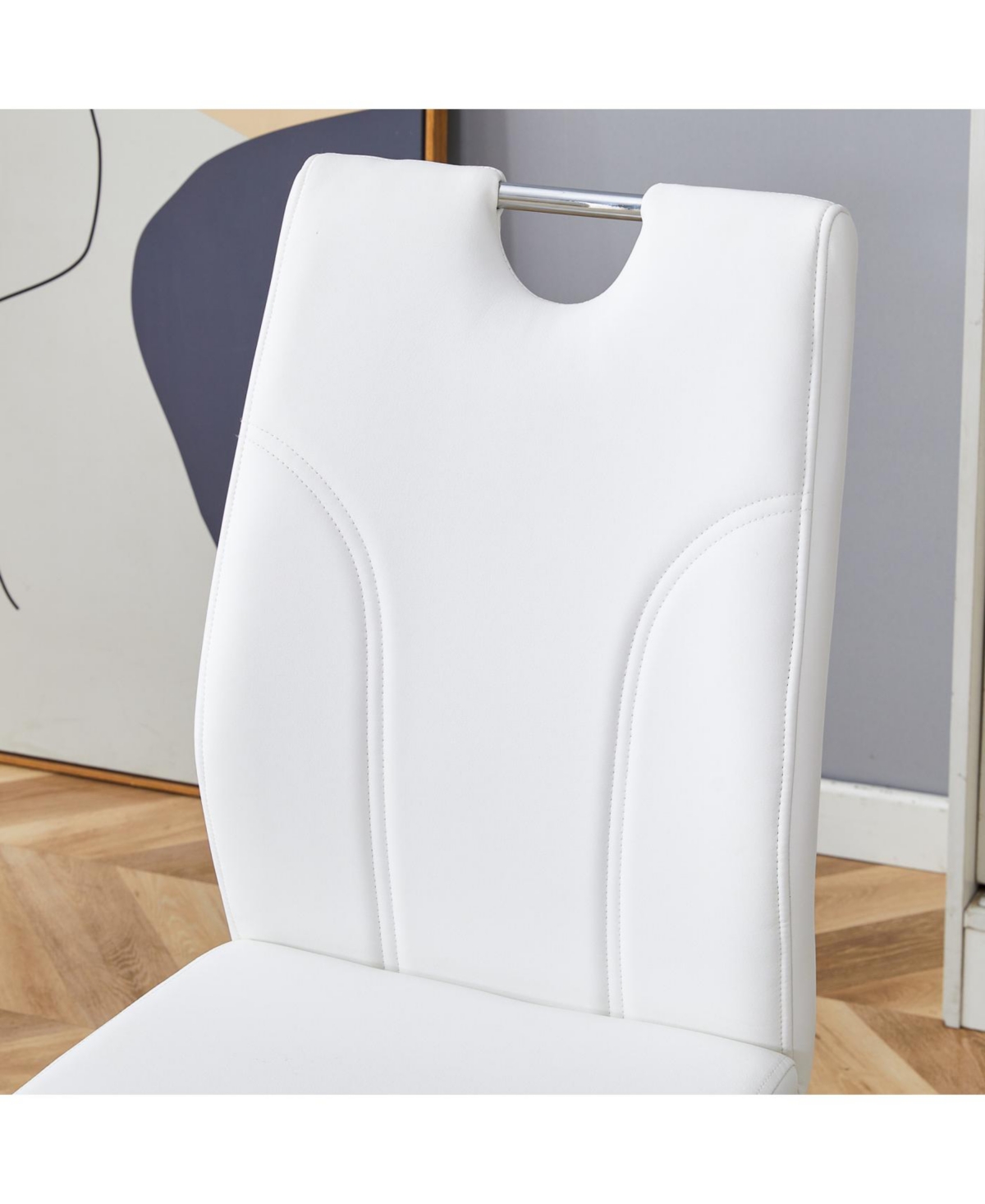 Streamdale Furniture Streamdale Luxury Modern 63" Dining Table Set w/ 6 Chairs, White Glass Top & Steel Base