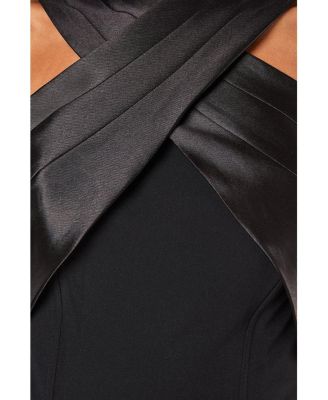 Women's Cross Over Front Bow Back Midi Dress