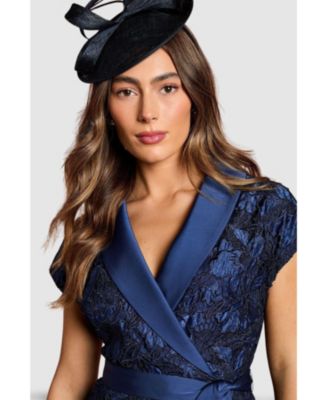 Women's Lace Wrap Top Pleat Tux Midi Dress