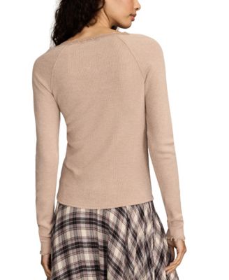 Women's Lace Trim Henley Top