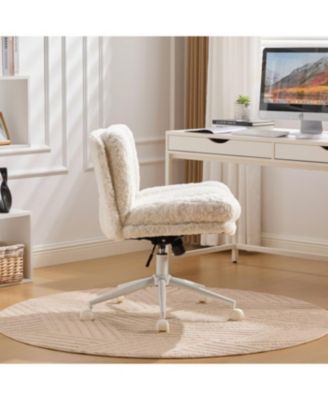 Streamdale Cream Artificial Rabbit Hair Office Chair with Metal Base