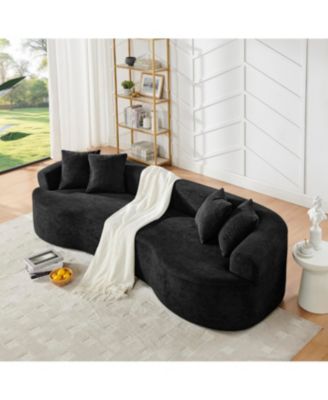 Streamdale Modern Cloud 4-Seater Curved Sectional Sofa, Minimalist Black Chenille Couch