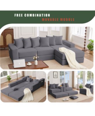 10-in-1 Convertible Sofa Sectional, Corduroy L-Shaped Modular Couch