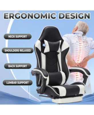 Streamdale Gaming Chair with Footrest, Ergonomic Computer Chair, Black White