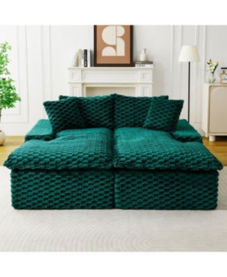 Green Turtle Velvet Double Chaise Lounge Sofa