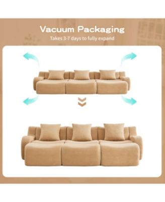 Three-Seat Teddy Fabric Sofa, Camel