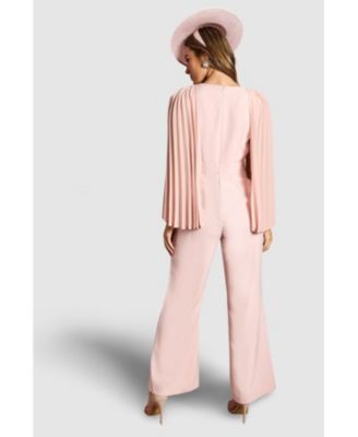 Women's V Neck Pleated Long Sleeve Jumpsuit