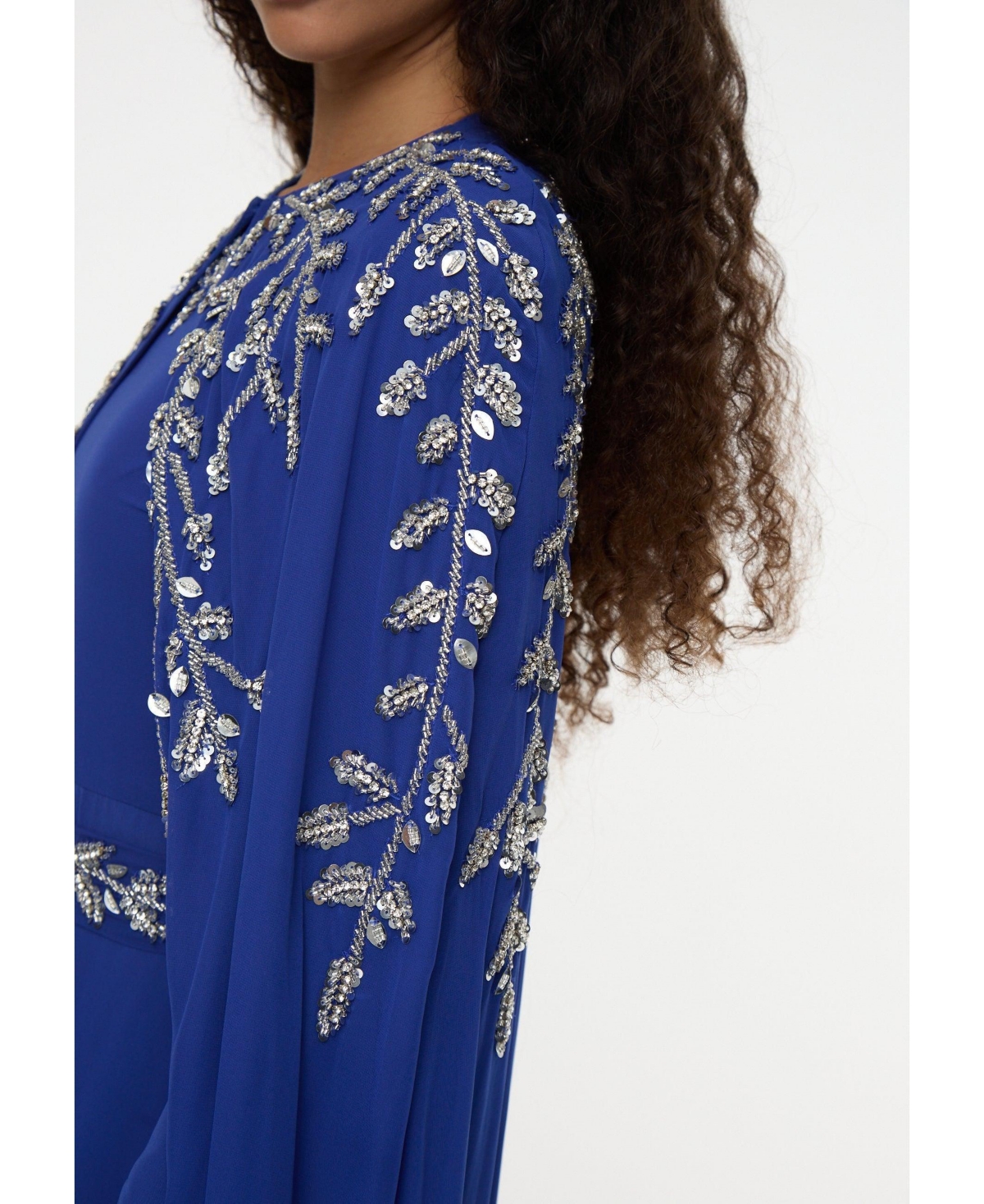 Maryisa Women's Modest Embellished Sequin Beaded Cape Dress Maxi