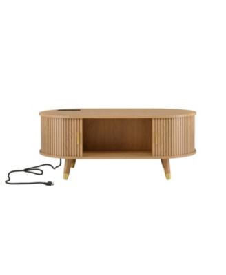 Streamdale Oval Fluted Coffee Table with Charging Station - Mid-Century Style