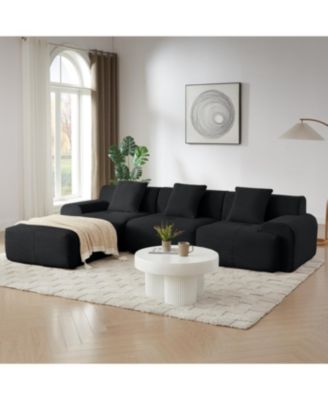 Streamdale Modern L-Shaped Corduroy Sectional Sofa with Movable Ottoman