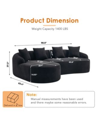 Streamdale Compression L-Shape Sectional Sofa with Curved Chaise, Black Modular Chenille Couch