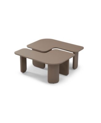 Streamdale 2 Pcs Modern Modular Coffee Table Set, Farmhouse Tables w/ Multi-layer Paint, Khaki