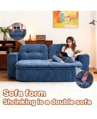 Streamdale Modern Floor Sofa with 2 Pillows, Convertible Corduroy Sleeper Sofa Bed