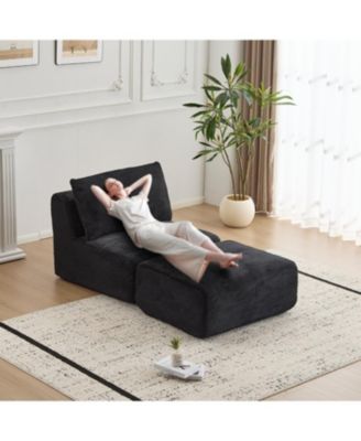 Streamdale Modern Memory Foam Single Chaise Longue Sofa, Pet-Friendly Corduroy, Black