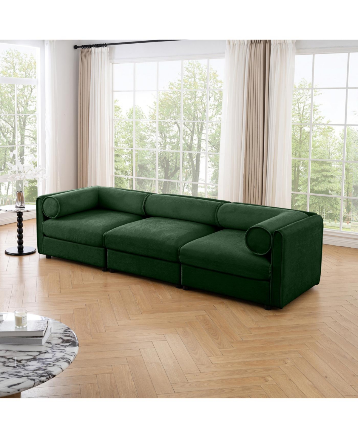 Streamdale Furniture Streamdale Elegant Green Chenille Sofa with Storage Seat, Contemporary 3-Seater Fabric Couch
