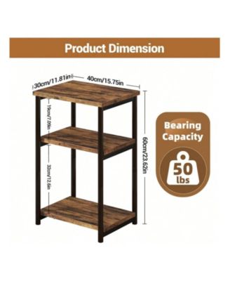 3-Tier Side Table with Storage Tall End Table with Metal Frame Small Multifunctional Nightstand for Living Room
