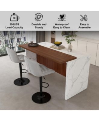 Black Marble Kitchen Island with LED Lighting & Grille Details