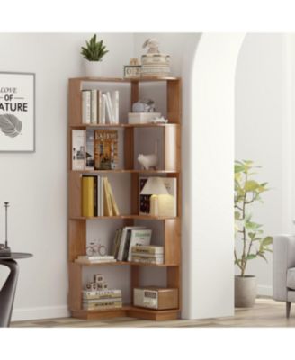 Streamdale 6 Tier L-Shaped Corner Bookshelf - Dark Oak
