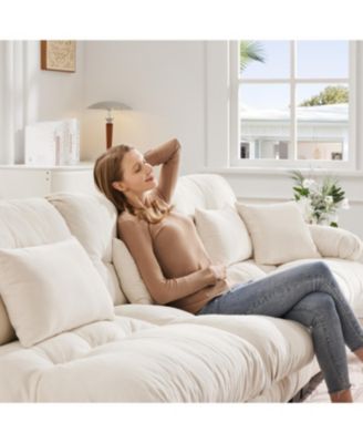 Streamdale Cloud Couch 2 Seater Sofa, Chenille White with Lumbar & Throw Pillows