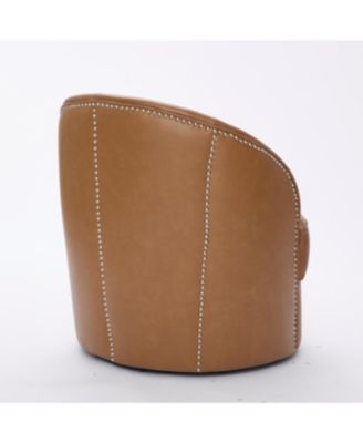 Light Brown Leather Swivel Chair, Mid-Century Modern Lounge Chair