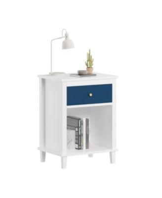 Streamdale Wooden Nightstand with Drawer and Shelf for Kids and Adults, Navy+Golden Handle
