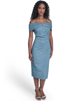 Jessica Howard Women's Off-The-Shoulder Midi Cocktail Dress - Lake blue - Size 16