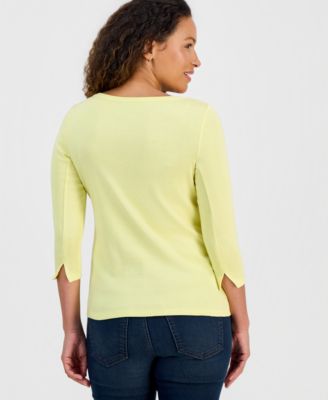 Women's Petite Pima Cotton 3/4-Sleeve Boat-Neck Top