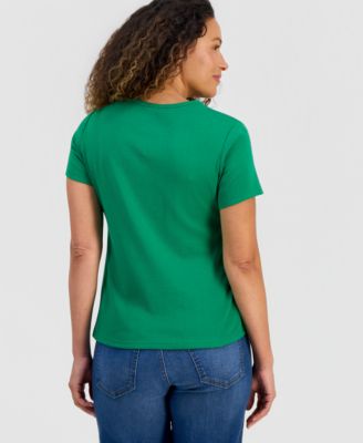Women's Cotton Short Sleeve V-Neck Top, Exclusively at Macy's