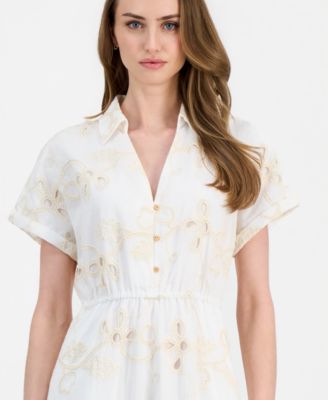 Women's Embroidered Short-Sleeve Midi Dress