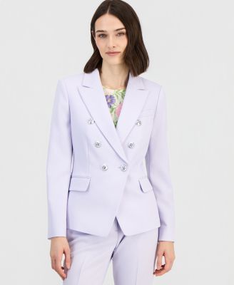 Women's Twill Peak-Lapel Faux-Double Breasted Blazer