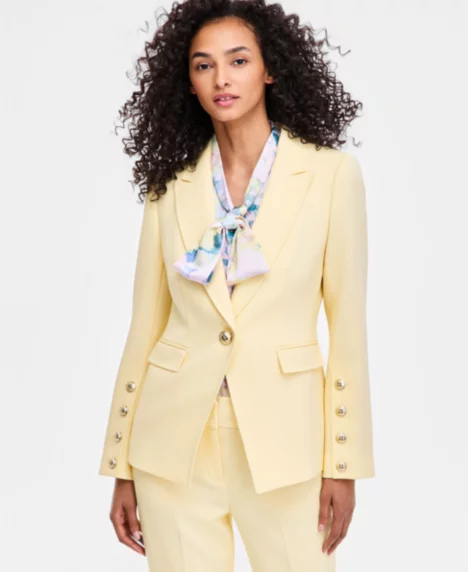 Petite One-Button Padded Blazer - Buttercup