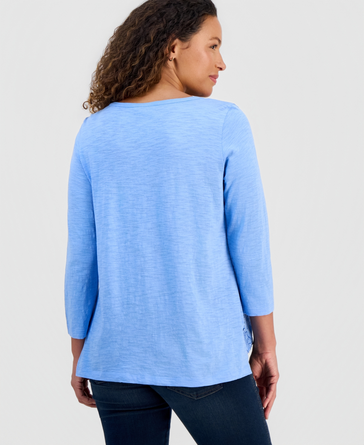 Style & Co Petite Embroidered-Front Top, Macy's Exclusive