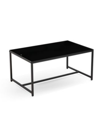 Black Glass CoffeeTable, Small Tea Table, Glass with Metal Legs Sofa Table