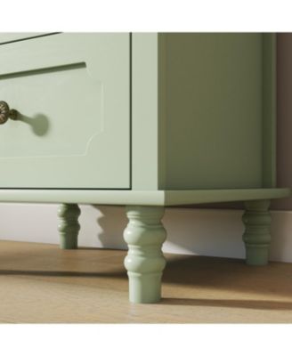Minimalist Mint Green Buffet Cabinet with Glass Doors & Double Drawer