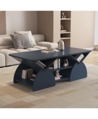 Engineered Wood Rounded Corner Rectangular Coffee Table with Shelves