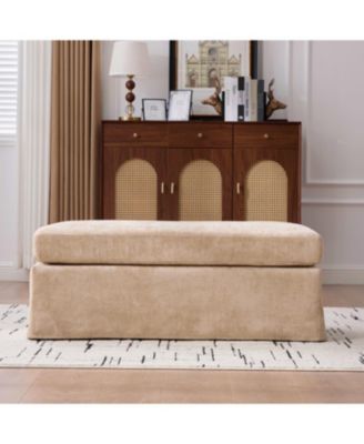 Modern Chenille Ottoman with Black Metal Legs