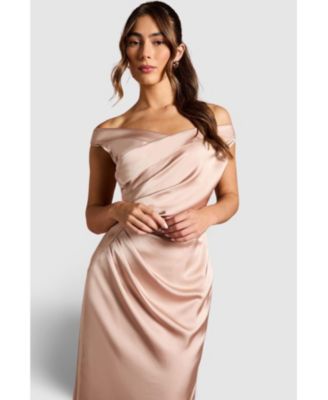 Women's Satin Bardot Maxi Dress