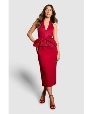 Women's Halter Neck Satin Column Midi Dress