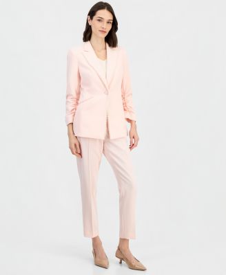 Women's Faux-Pearl-Trim Ruched-Sleeve Blazer