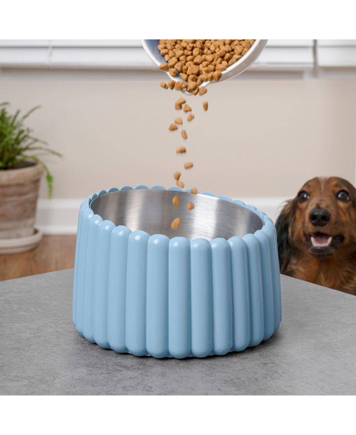 The Licker Store Ripple Ridge Small/Medium Slanted Concrete and Stainless Steel Bowl 16oz (2 Cups) Pet Feeder