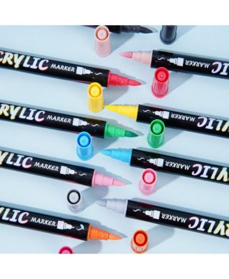 12 Colors Dual Tip Markers, Fast Drying Colorable Acrylic Brush Markers for Wood, Canvas, Rock, Fabrics and Glass