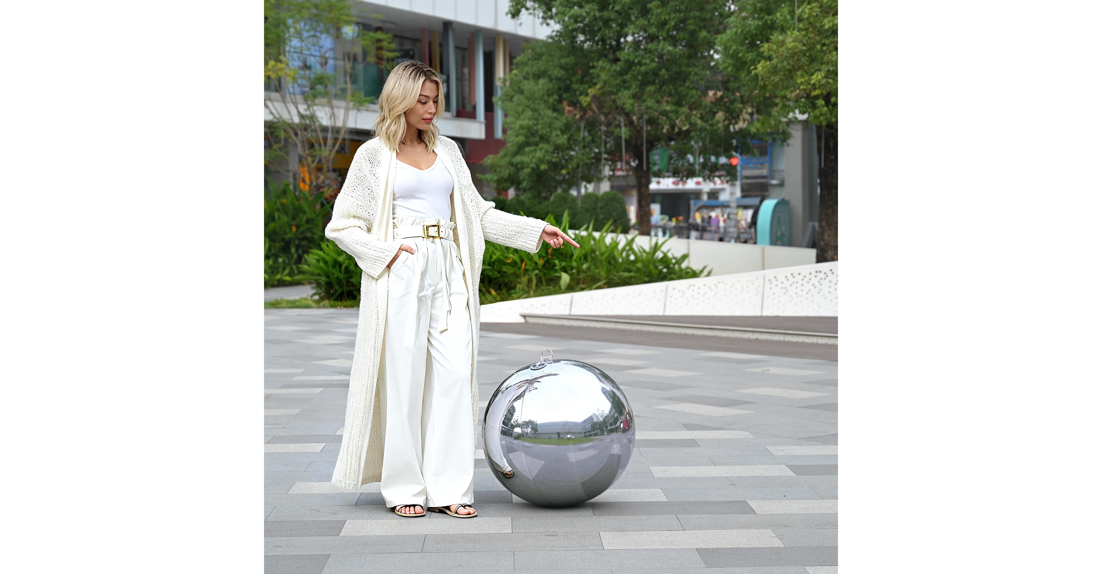 Yescom 20" Inflatable Mirror Ball Giant Reusable Large Disco Balloon Decoration for Party Wedding Event Stage Decor Silver